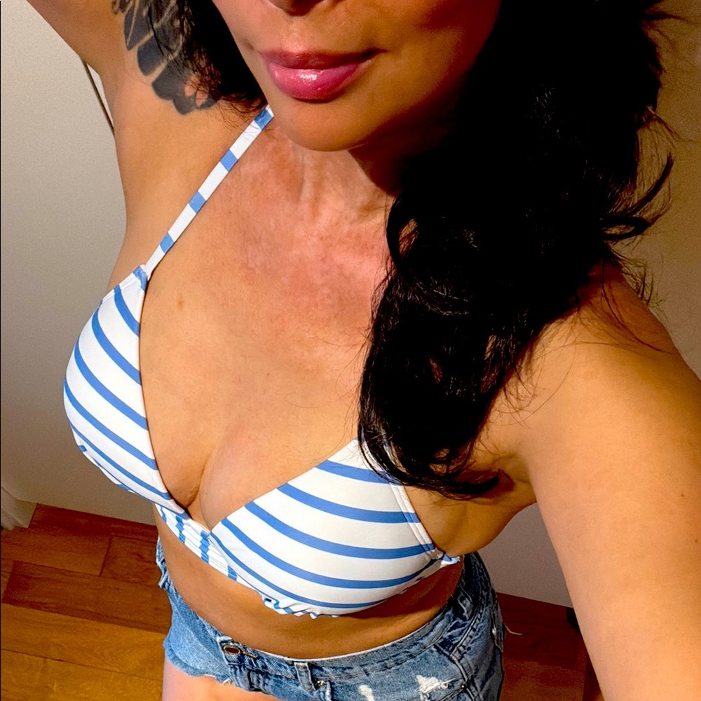 Blue and White Striped Bikini Top